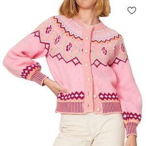 LoveShackFancy Pink and White Patterned Cardigan